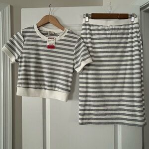 Gray and White Striped Top and Skirt Set